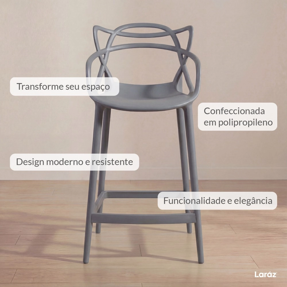 Kit com 2 Banquetas Médias Master Allegra em Polipropileno para Bancada 66 cm - Cinza Escuro Kit com 2 Banquetas Médias Master Allegra em Polipropileno para Bancada 66 cm - Cinza Escuro