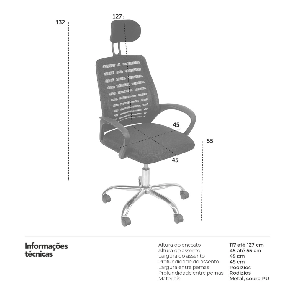 Kit com 2 Cadeiras Altas Viena para escritorio com rodizios - Preto Kit com 2 Cadeiras Altas Viena para escritorio com rodizios - Preto