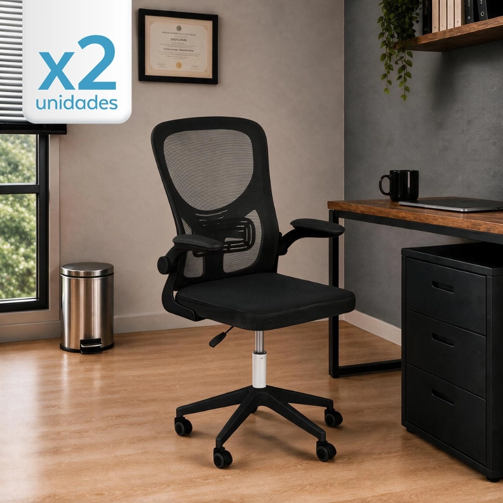 Kit com 2 Cadeiras Bytes para escritório com rodizios - Preto Kit com 2 Cadeiras Bytes para escritório com rodizios - Preto