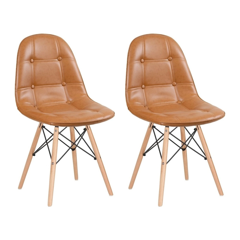 Kit com 2 Cadeiras de jantar Charles Eames Eiffel Botonê Estofada - Marrom caramelo