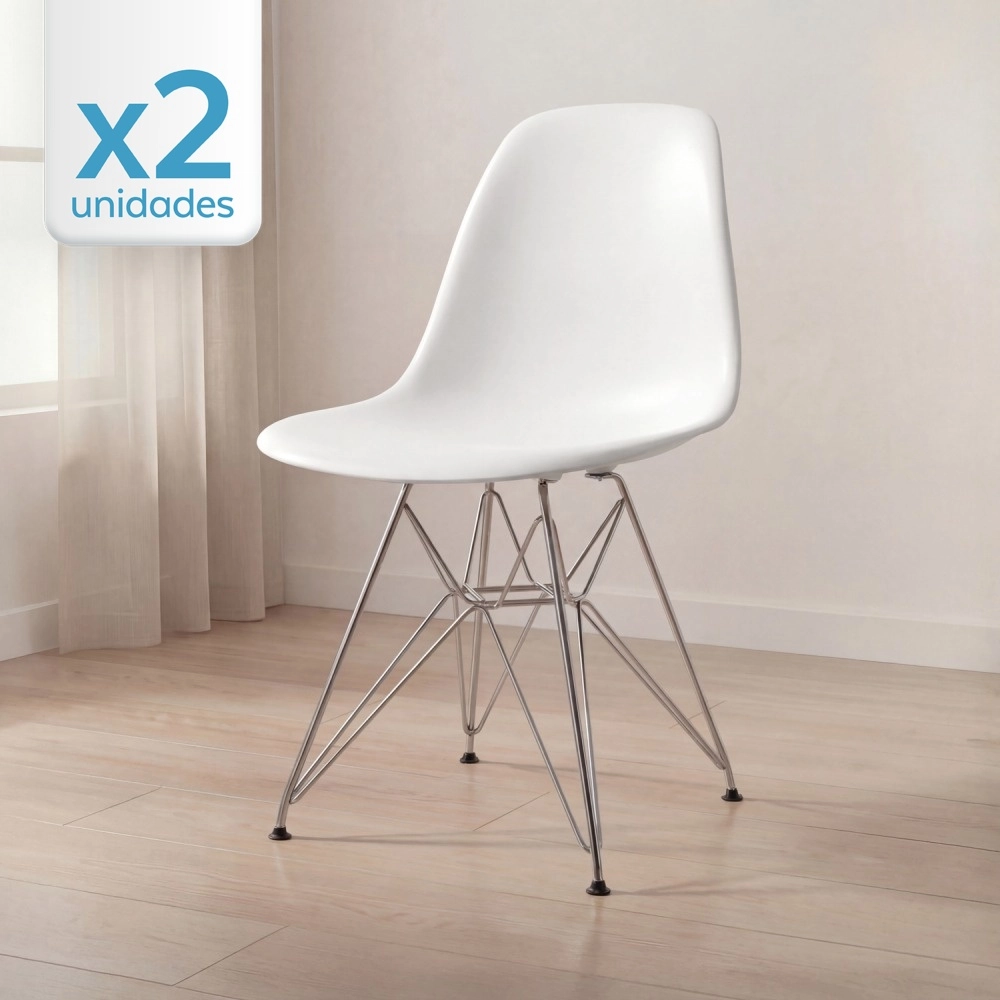 Kit com 2 Cadeiras de jantar Charles Eames Eiffel DKR em Polipropileno - Branco Kit com 2 Cadeiras de jantar Charles Eames Eiffel DKR em Polipropileno - Branco