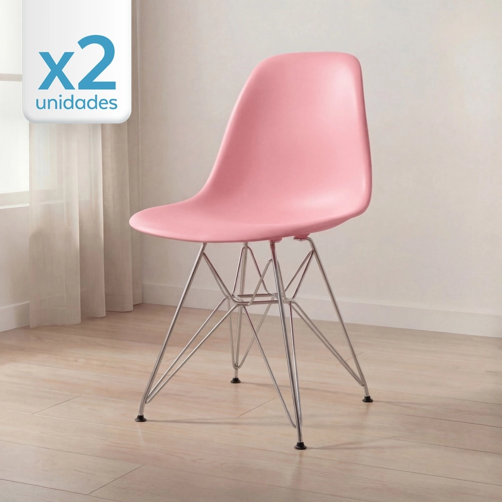 Kit com 2 Cadeiras de jantar Charles Eames Eiffel DKR em Polipropileno - Rosa claro Kit com 2 Cadeiras de jantar Charles Eames Eiffel DKR em Polipropileno - Rosa claro