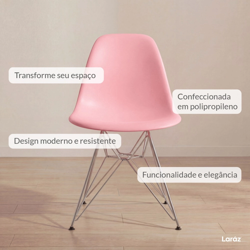Kit com 2 Cadeiras de jantar Charles Eames Eiffel DKR em Polipropileno - Rosa claro Kit com 2 Cadeiras de jantar Charles Eames Eiffel DKR em Polipropileno - Rosa claro