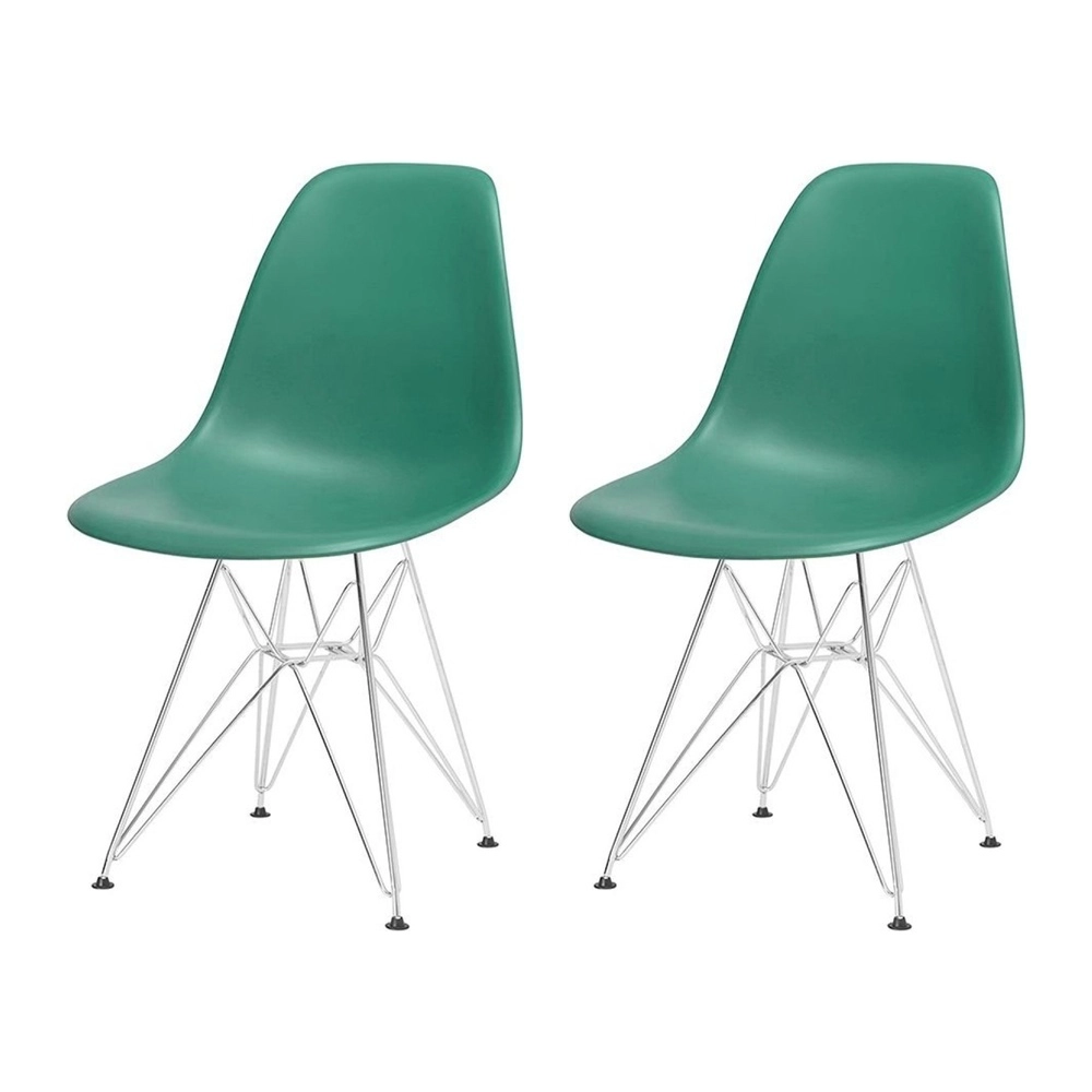 Kit com 2 Cadeiras de jantar Charles Eames Eiffel DKR em Polipropileno - Verde escuro