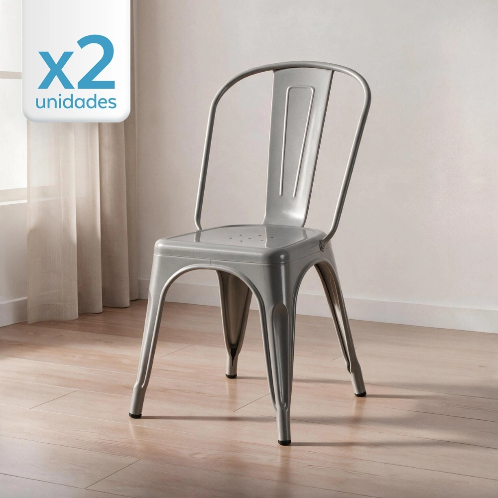 Kit com 2 Cadeiras de jantar Iron Tolix com design industrial - Prata Kit com 2 Cadeiras de jantar Iron Tolix com design industrial - Prata