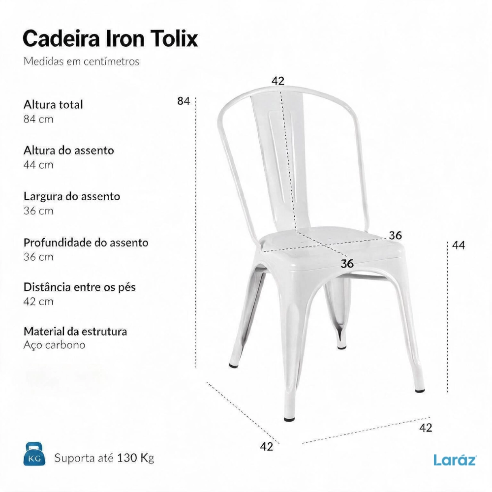 Kit com 2 Cadeiras de jantar Iron Tolix com design industrial - Prata Kit com 2 Cadeiras de jantar Iron Tolix com design industrial - Prata