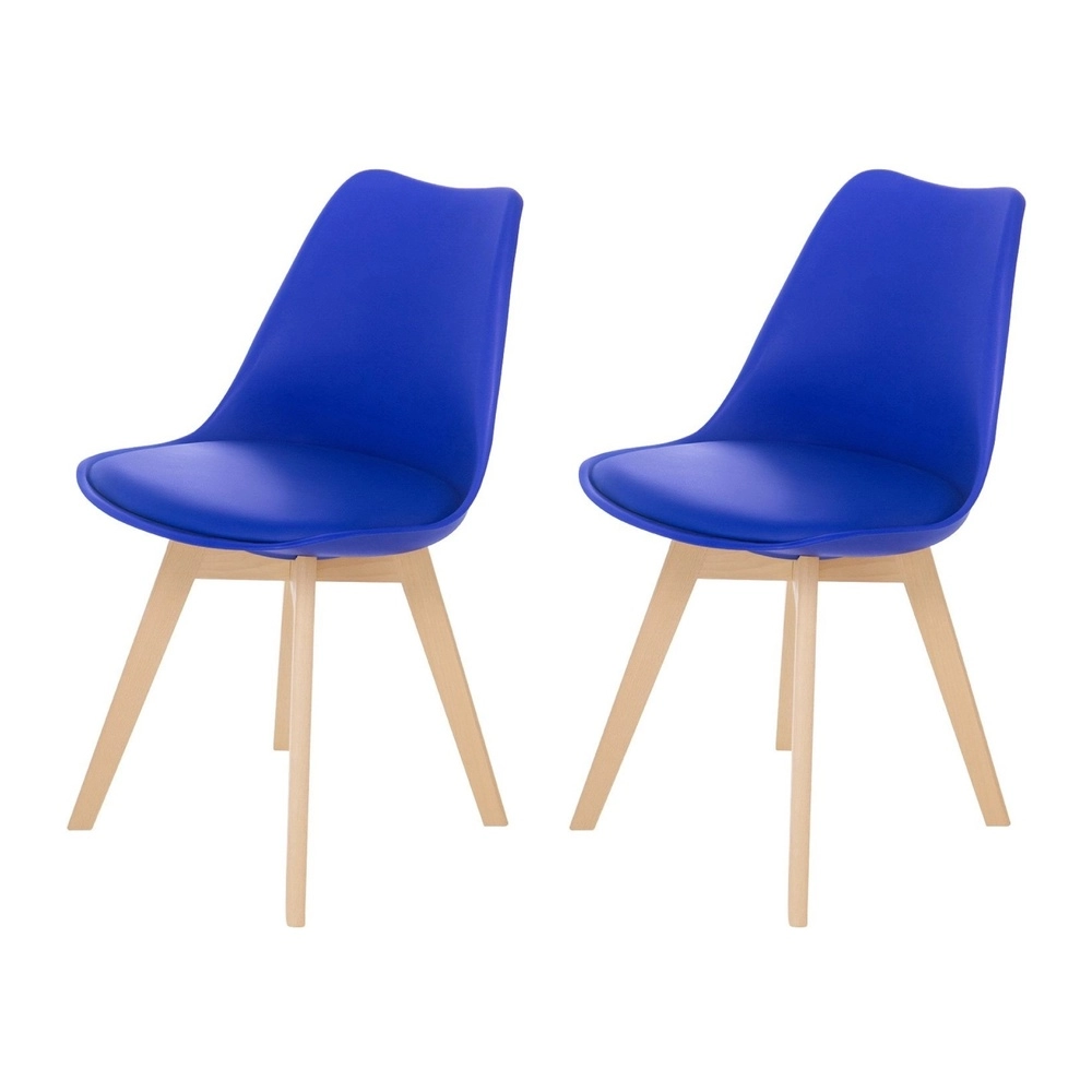 Kit com 2 Cadeiras de jantar Leda com assento estofado e design moderno - Azul Bic