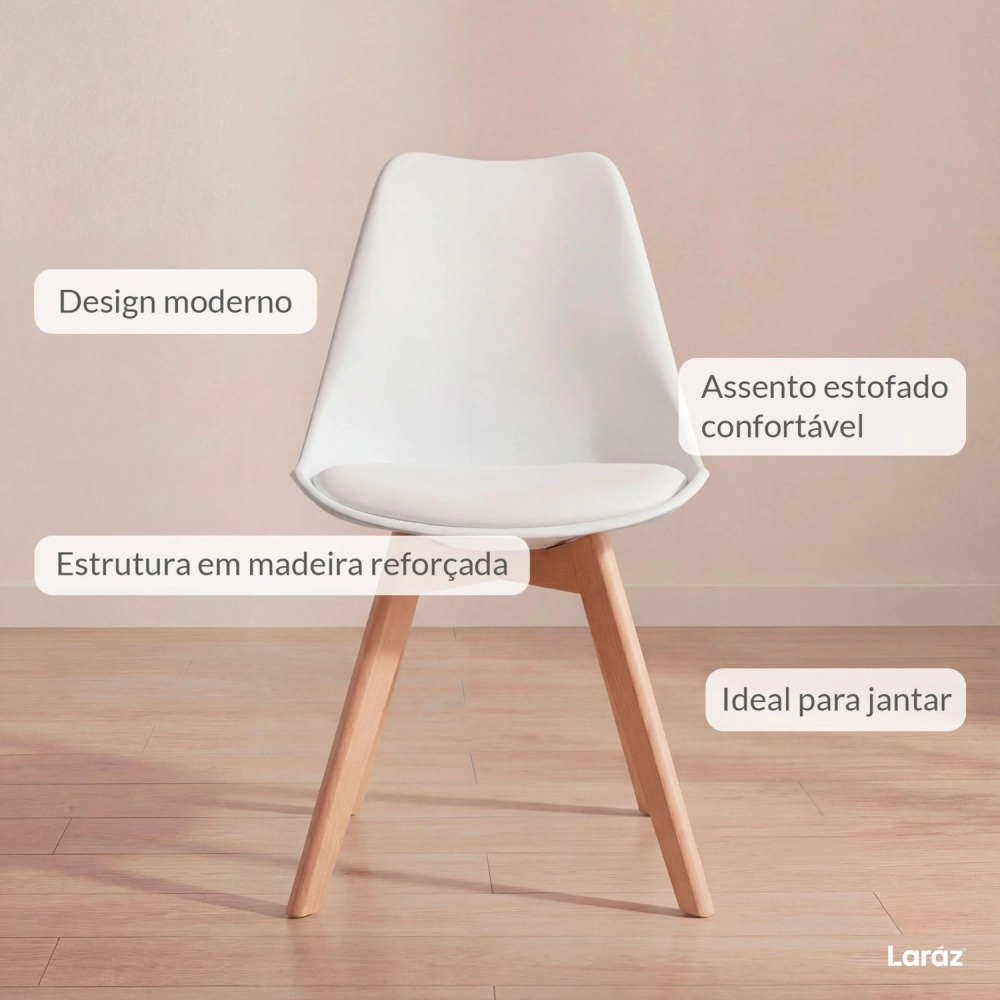 Kit com 2 Cadeiras de jantar Leda com assento estofado e design moderno - Branco