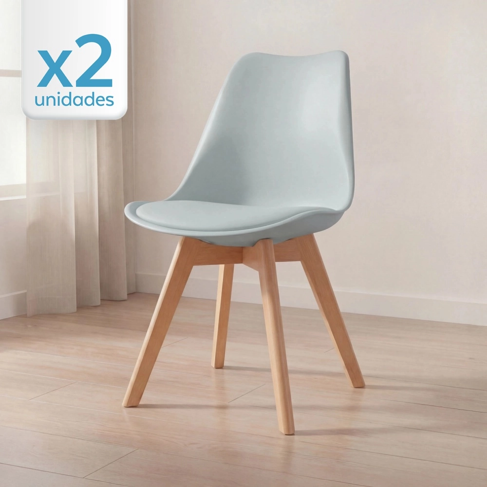 Kit com 2 Cadeiras de jantar Leda com assento estofado e design moderno - Cinza claro Kit com 2 Cadeiras de jantar Leda com assento estofado e design moderno - Cinza claro