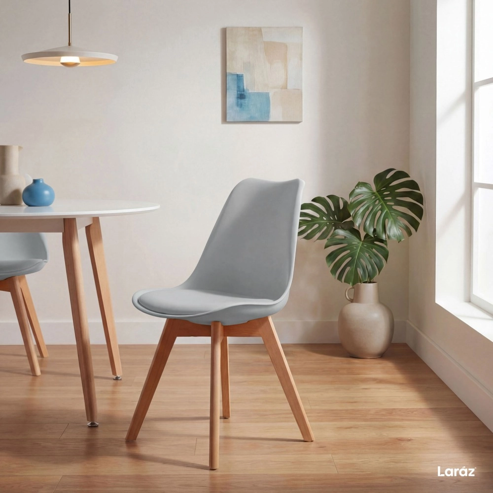 Kit com 2 Cadeiras de jantar Leda com assento estofado e design moderno - Cinza claro Kit com 2 Cadeiras de jantar Leda com assento estofado e design moderno - Cinza claro