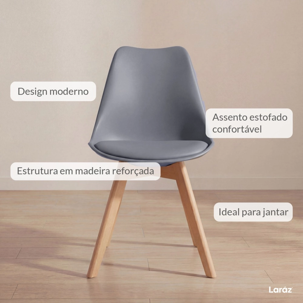 Kit com 2 Cadeiras de jantar Leda com assento estofado e design moderno - Fendi