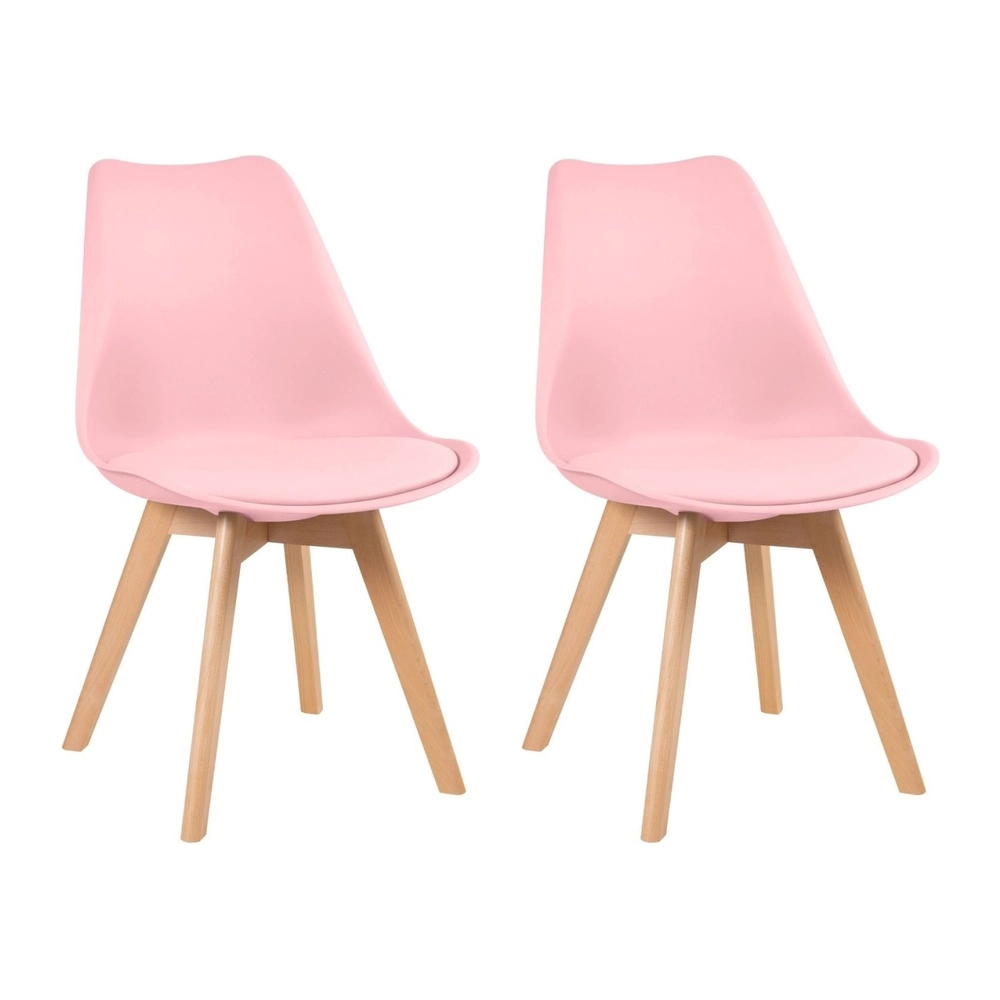 Kit com 2 Cadeiras de jantar Leda com assento estofado e design moderno - Rosa claro Kit com 2 Cadeiras de jantar Leda com assento estofado e design moderno - Rosa claro