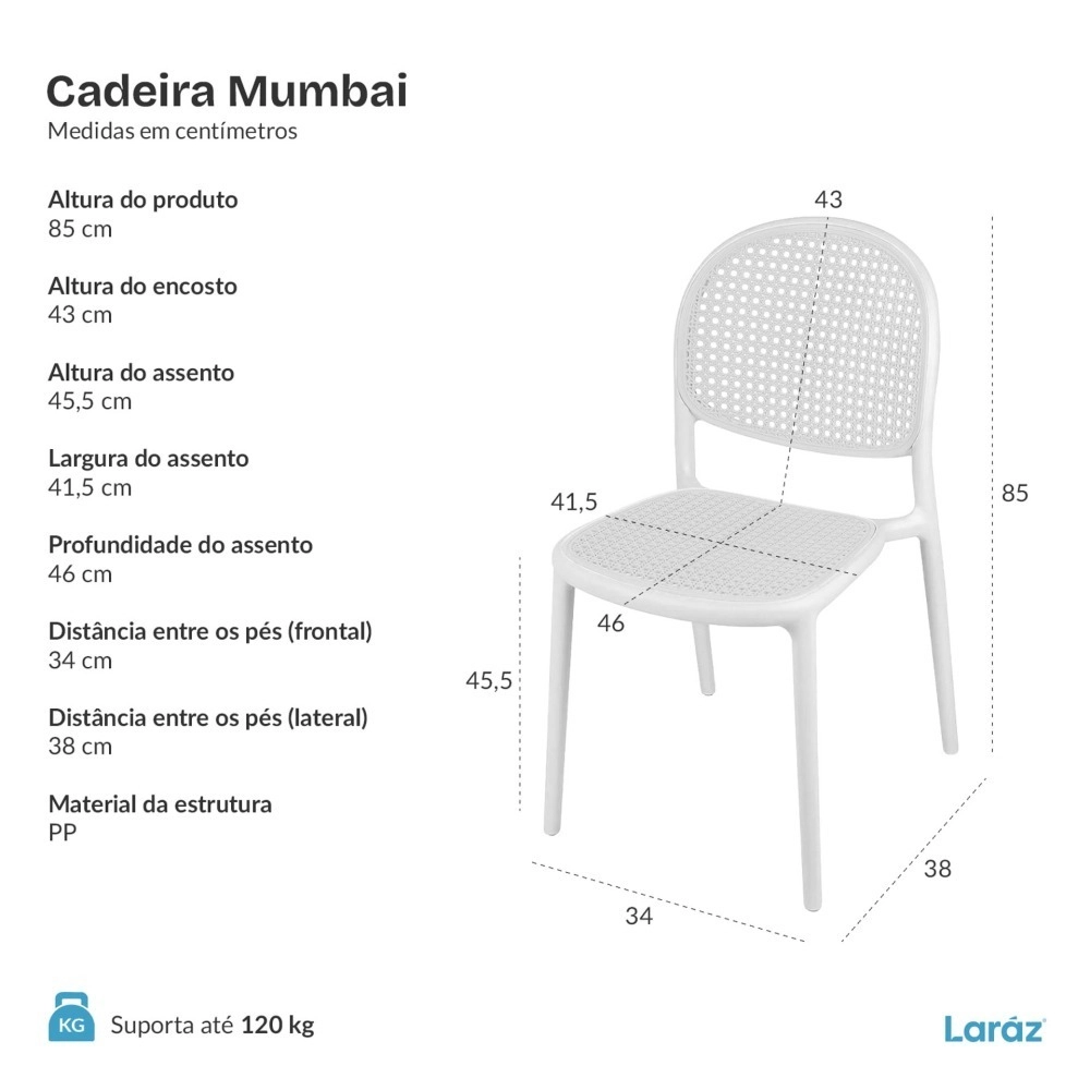 Kit com 2 Cadeiras de jantar Mumbai de telinha com design contemporâneo e assento anatômico – Branco Kit com 2 Cadeiras de jantar Mumbai de telinha com design contemporâneo e assento anatômico – Branco