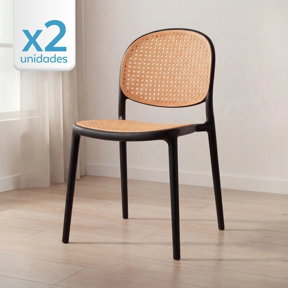 Kit com 2 Cadeiras de jantar Mumbai de telinha com design contemporâneo e assento anatômico – Preta