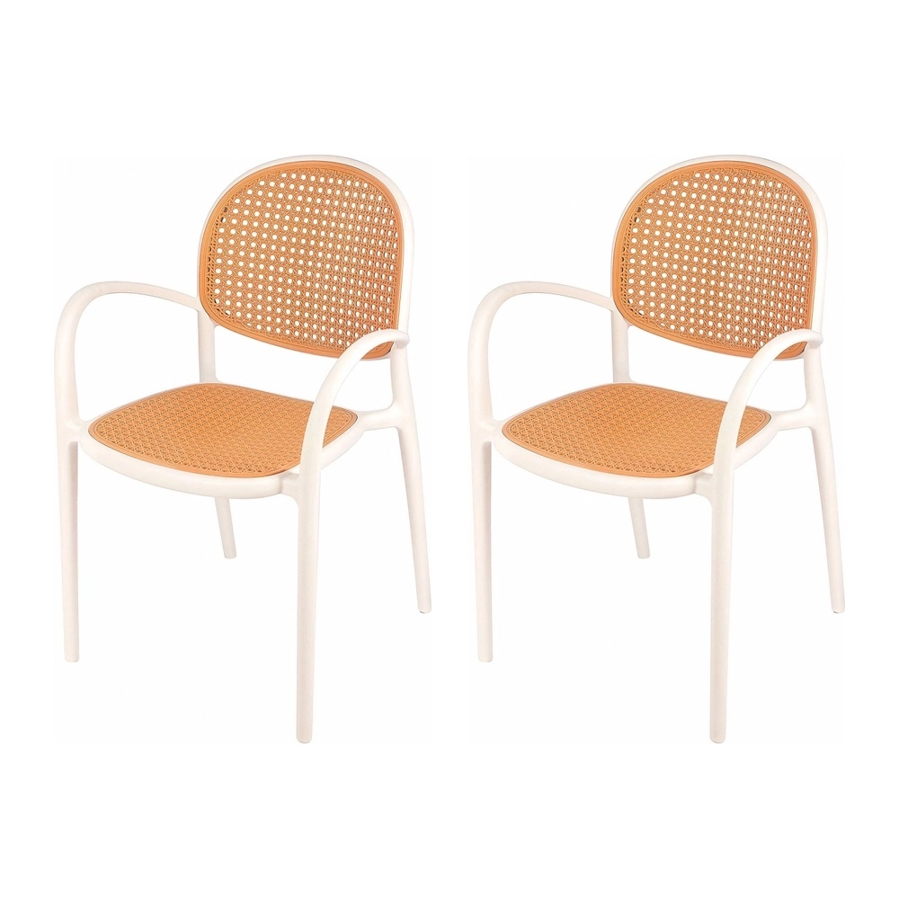 Kit com 2 Cadeiras de jantar Mumbai telinha com braços e design contemporâneo – Branco Kit com 2 Cadeiras de jantar Mumbai telinha com braços e design contemporâneo – Branco