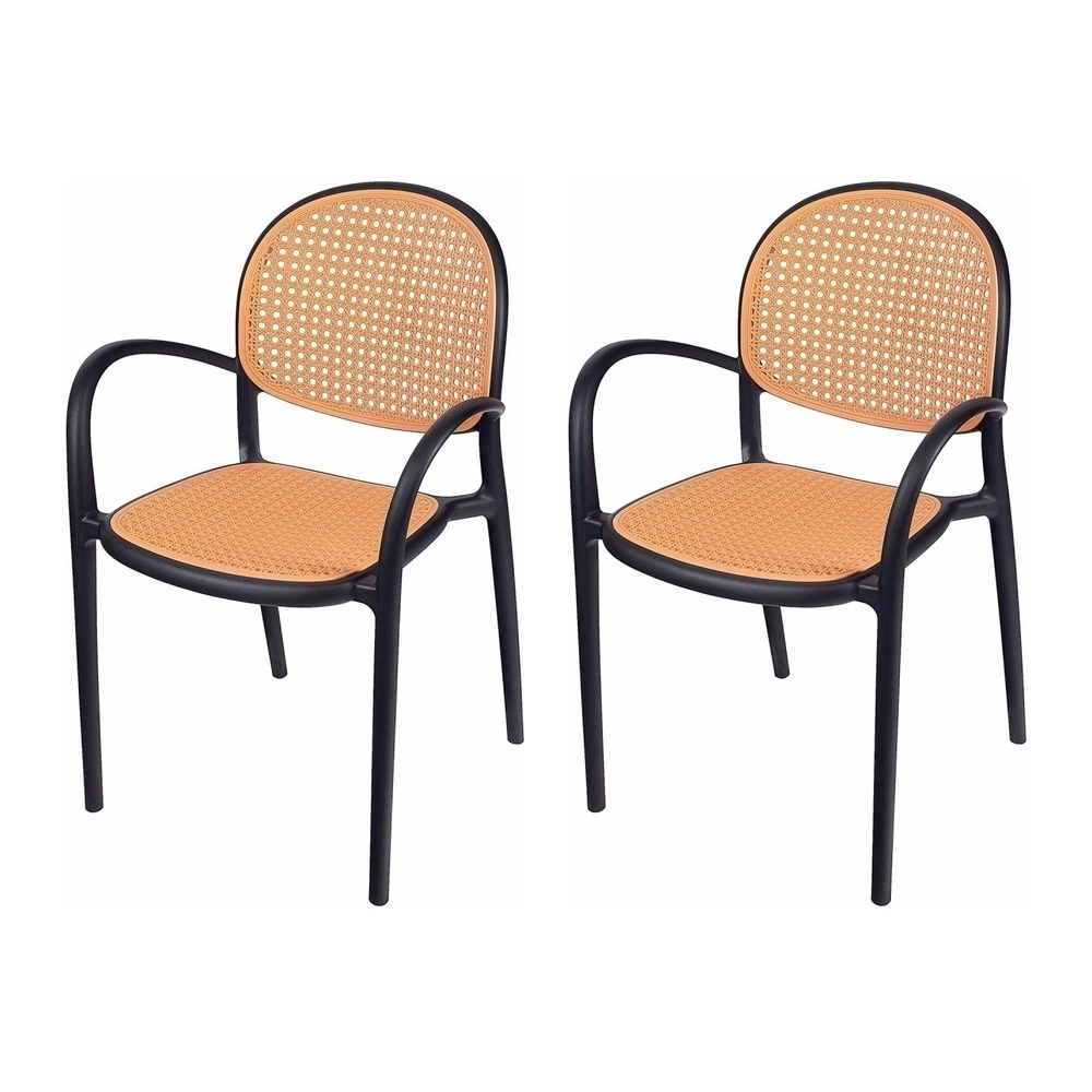Kit com 2 Cadeiras de jantar Mumbai telinha com braços e design contemporâneo – Preta Kit com 2 Cadeiras de jantar Mumbai telinha com braços e design contemporâneo – Preta