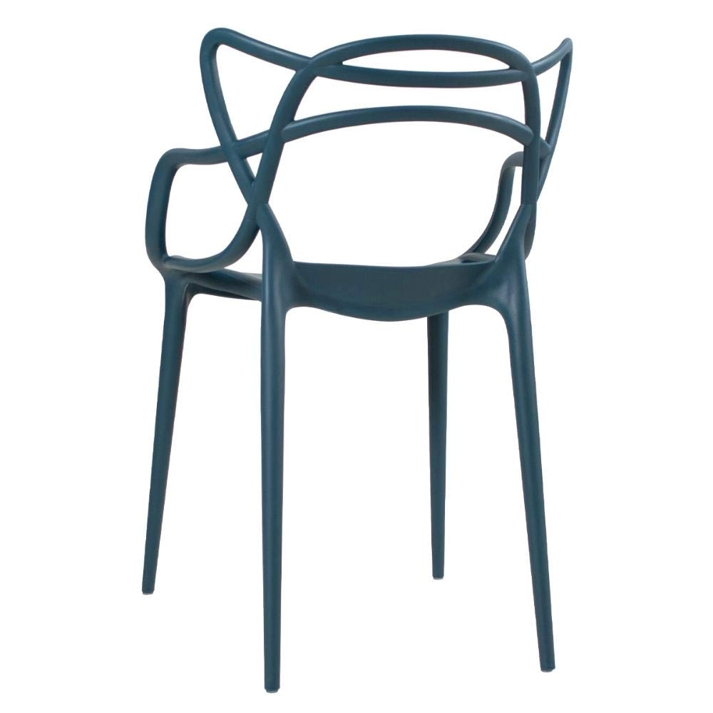 Kit com 2 Cadeiras Design Allegra Polipropileno Injetado Alta Densidade Empilhável Sala Cozinha Jantar Bar Jardim Varanda Azul Petróleo