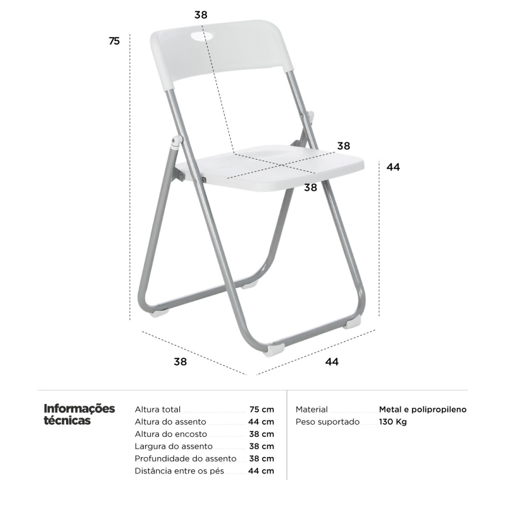 Kit com 2 Cadeiras dobráveis Fort para restaurante e espaços comerciais - Branco Kit com 2 Cadeiras dobráveis Fort para restaurante e espaços comerciais - Branco