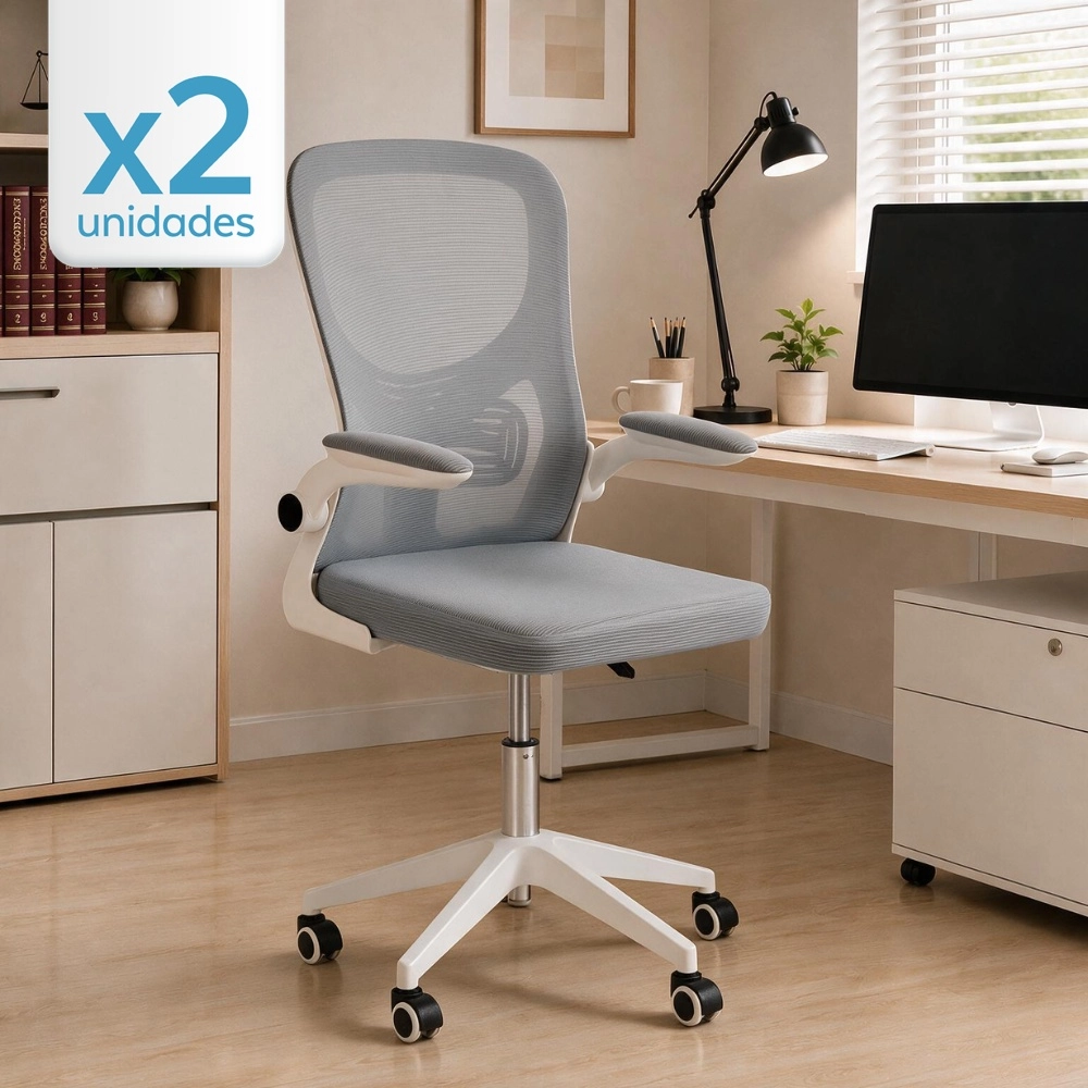 Kit com 2 Cadeiras escritório rodizio office Bytes - Cinza claro Kit com 2 Cadeiras escritório rodizio office Bytes - Cinza claro