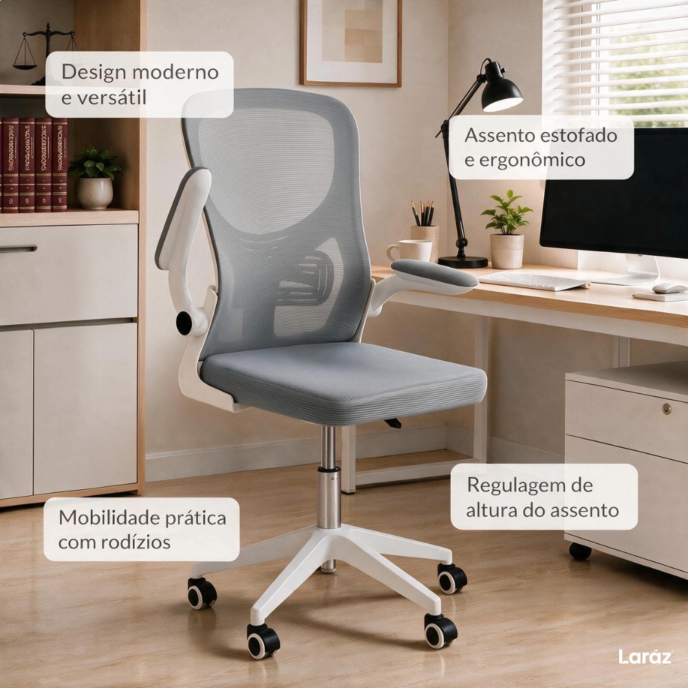 Kit com 2 Cadeiras escritório rodizio office Bytes - Cinza claro Kit com 2 Cadeiras escritório rodizio office Bytes - Cinza claro