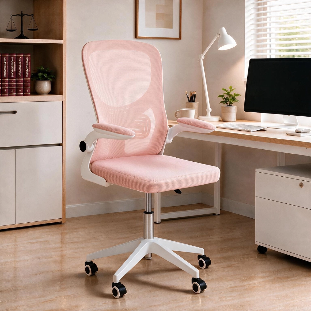 Kit com 2 Cadeiras escritório rodizio office Bytes - Rosa claro