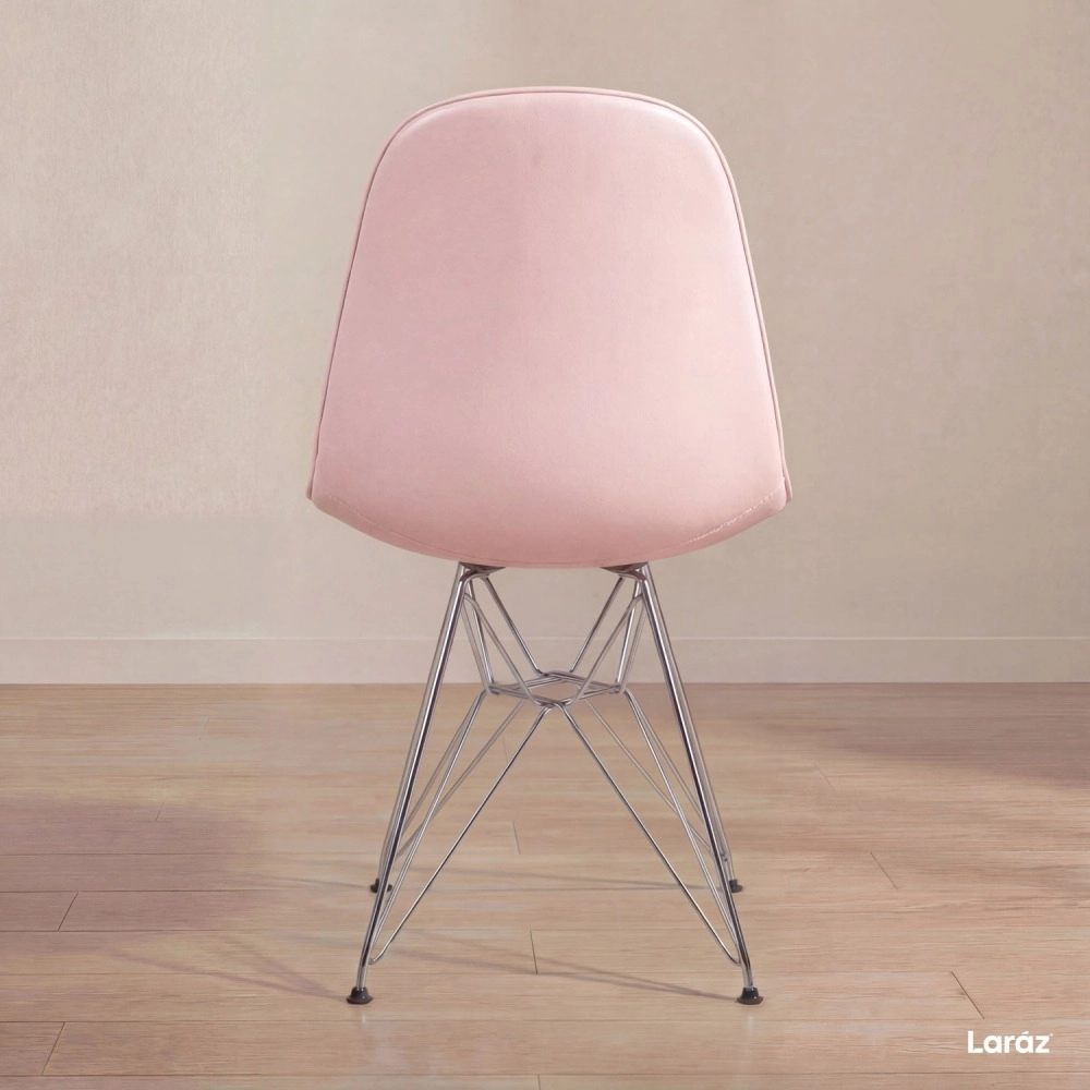 Kit com 2 Cadeiras estofadas Charles Eames Eiffel Botonê DKR com pés de metal cromado - Rosa claro Kit com 2 Cadeiras estofadas Charles Eames Eiffel Botonê DKR com pés de metal cromado - Rosa claro
