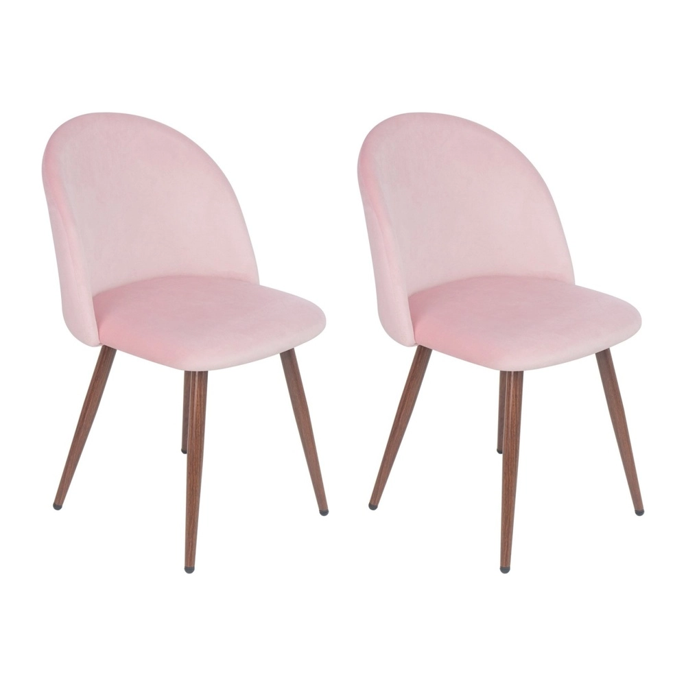 Kit com 2 Cadeiras estofadas de jantar Maite Sedona em veludo - Rosa Claro