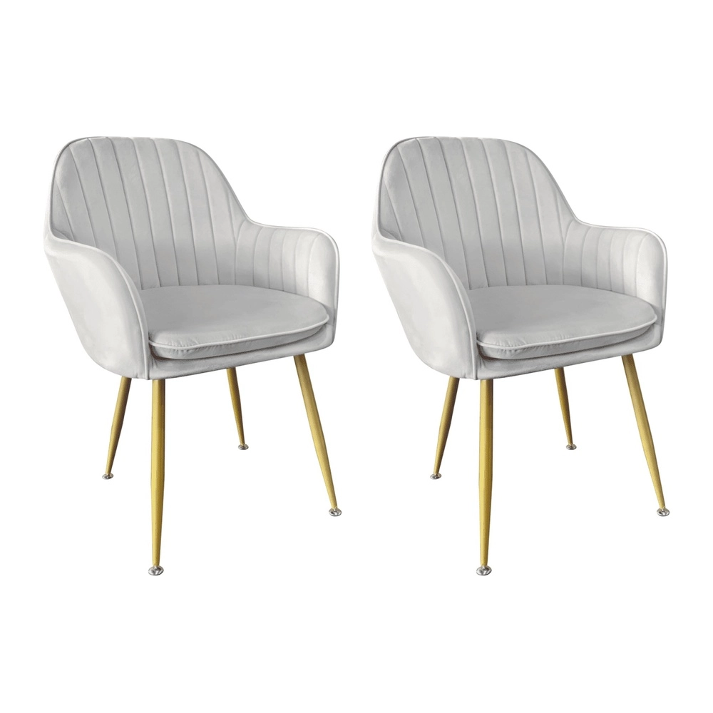 Kit com 2 Cadeiras Poltrona Lines com pés dourados Suede para sala de jantar - Cinza