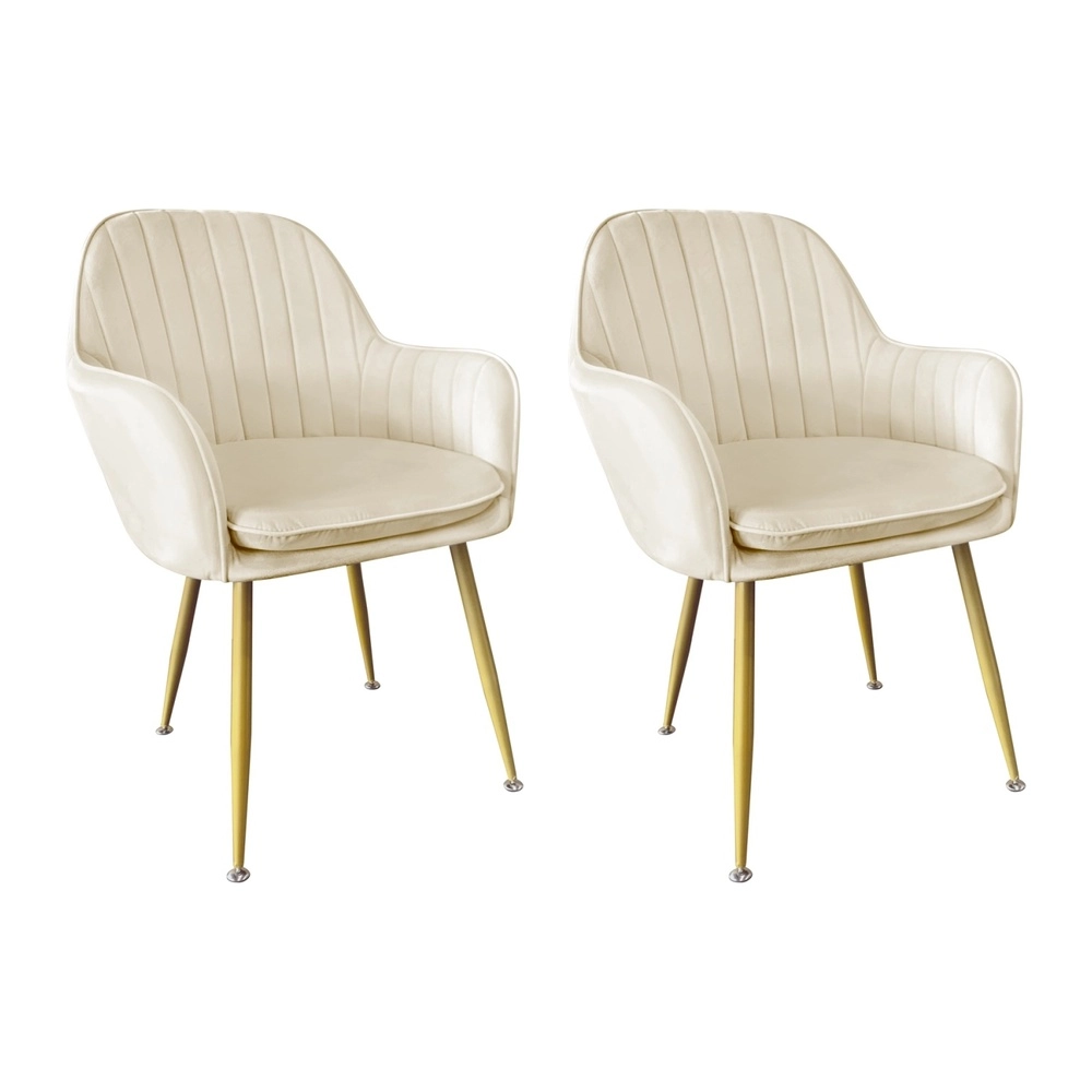 Kit com 2 Cadeiras Poltrona Lines com pés dourados Suede para sala de jantar - Creme Kit com 2 Cadeiras Poltrona Lines com pés dourados Suede para sala de jantar - Creme