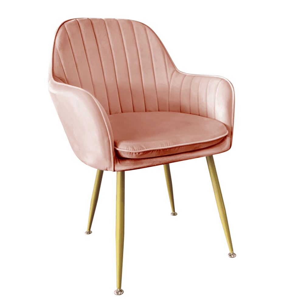 Kit com 2 Cadeiras Poltrona Lines com pés dourados Suede para sala de jantar - Rosa Kit com 2 Cadeiras Poltrona Lines com pés dourados Suede para sala de jantar - Rosa