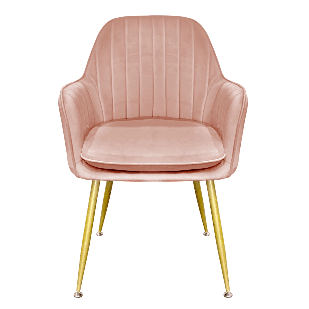 Kit com 2 Cadeiras Poltrona Lines com pés dourados Suede para sala de jantar - Rosa Kit com 2 Cadeiras Poltrona Lines com pés dourados Suede para sala de jantar - Rosa