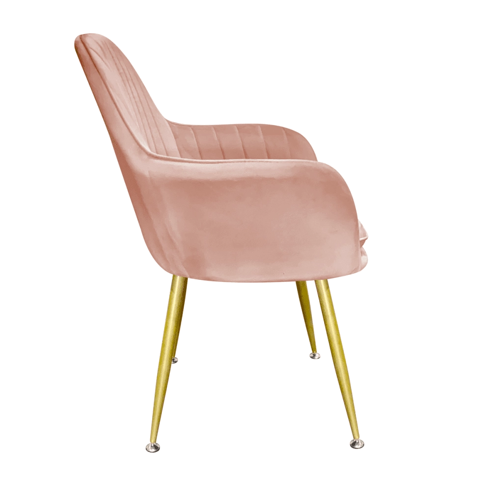 Kit com 2 Cadeiras Poltrona Lines com pés dourados Suede para sala de jantar - Rosa Kit com 2 Cadeiras Poltrona Lines com pés dourados Suede para sala de jantar - Rosa