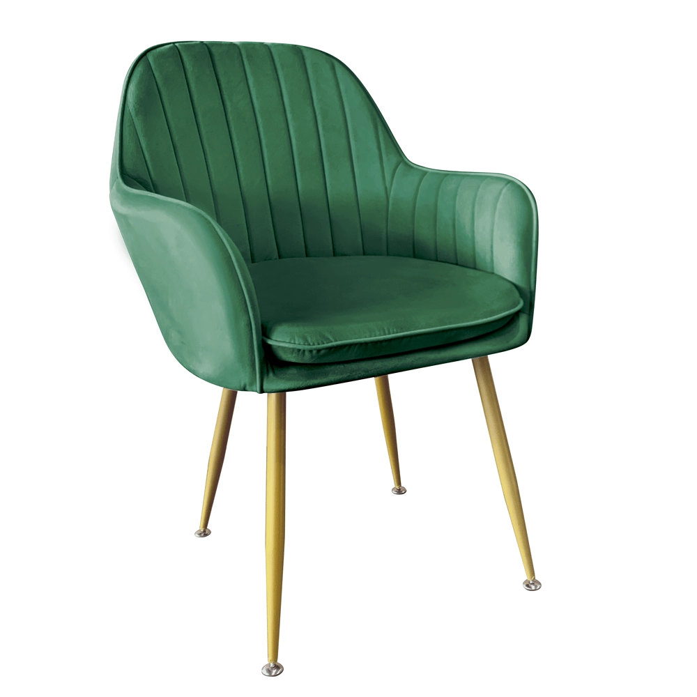 Kit com 2 Cadeiras Poltrona Lines com pés dourados Suede para sala de jantar - Verde Escuro