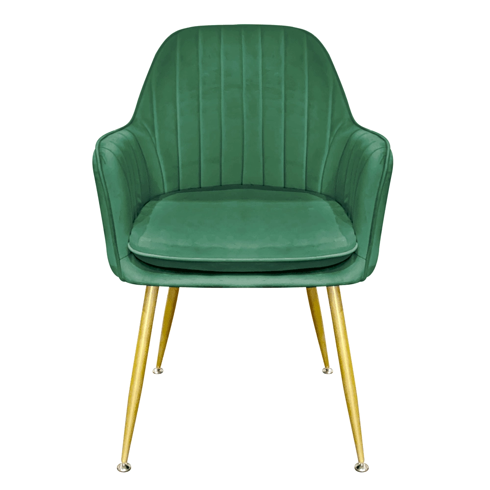 Kit com 2 Cadeiras Poltrona Lines com pés dourados Suede para sala de jantar - Verde Escuro