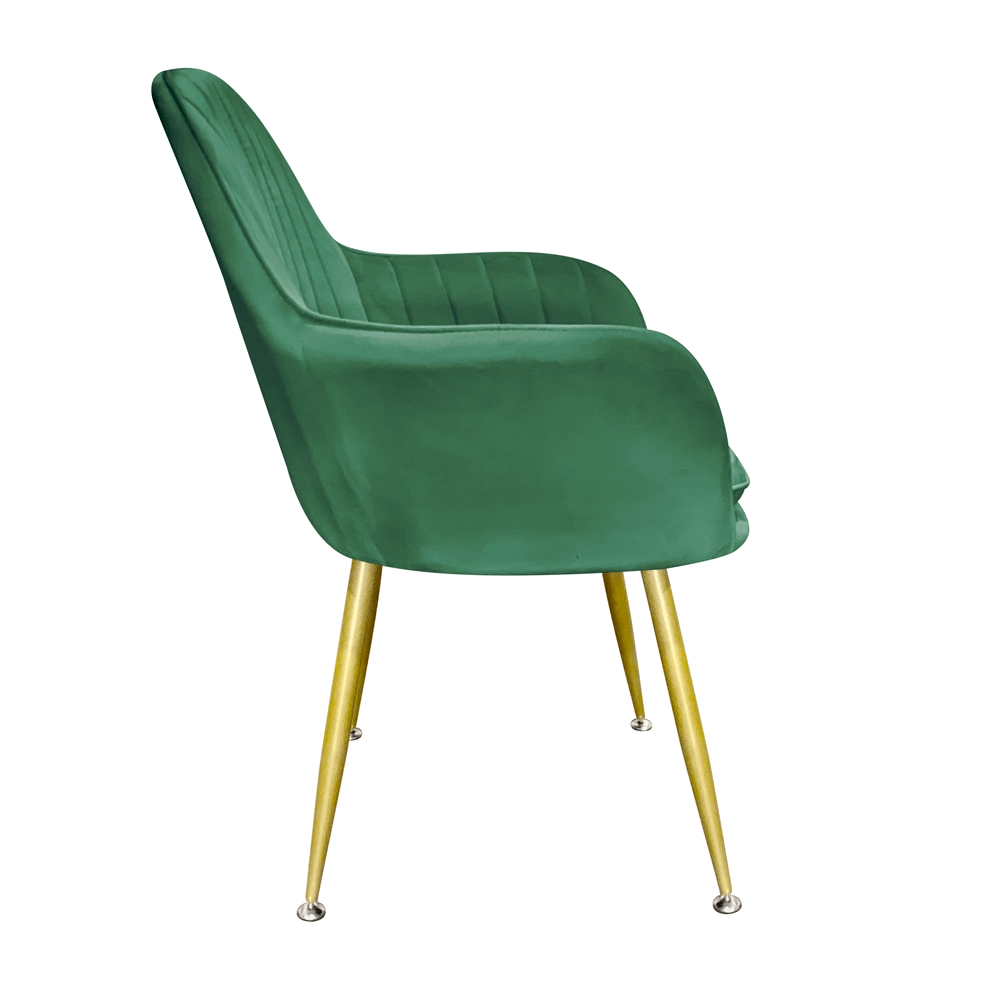 Kit com 2 Cadeiras Poltrona Lines com pés dourados Suede para sala de jantar - Verde Escuro