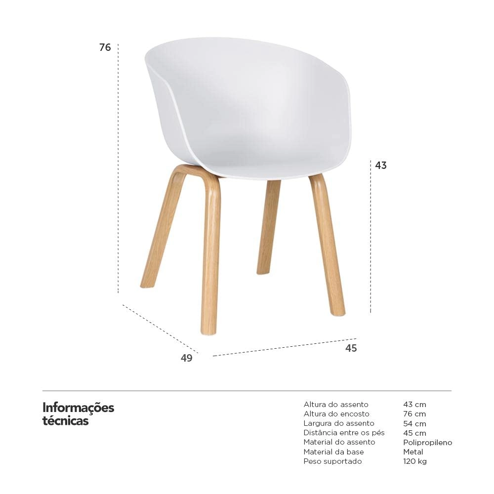 Kit com 4 Cadeiras de jantar Cassia com design moderno e assento confortável – Branco