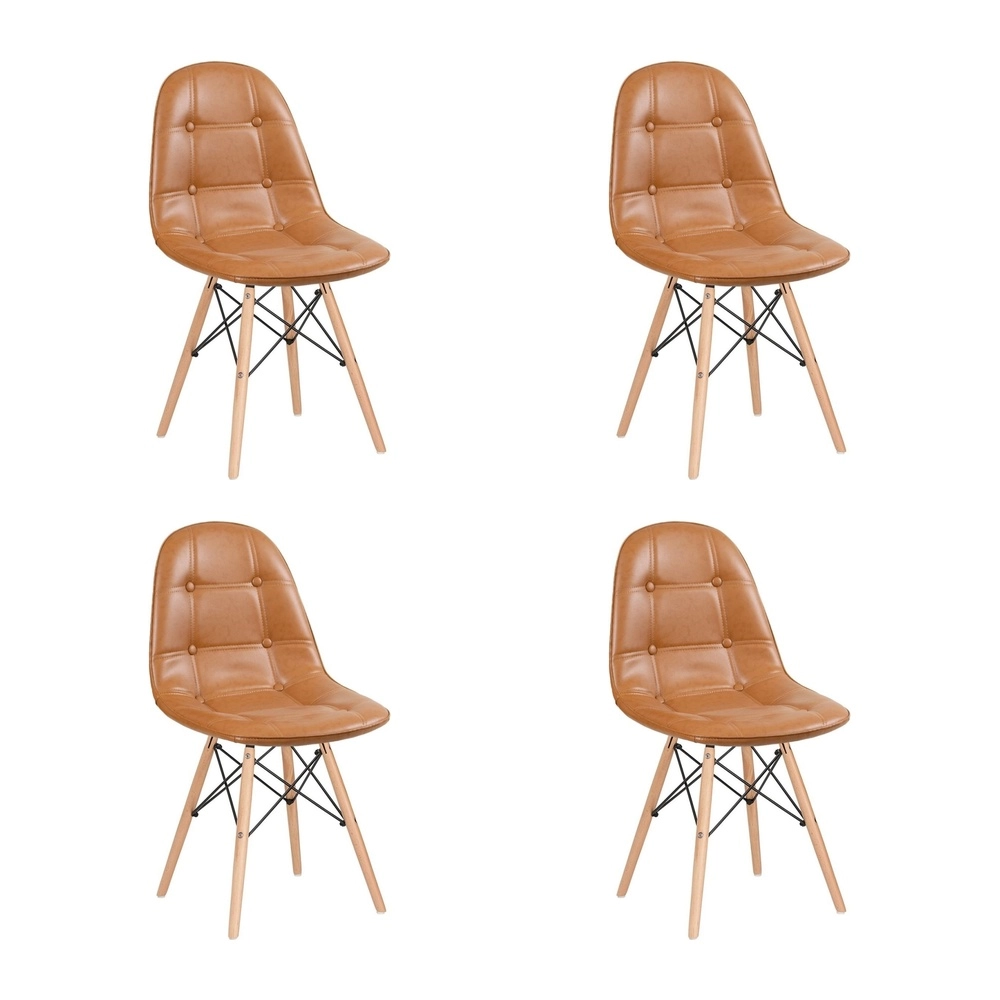 Kit com 4 Cadeiras de jantar Charles Eames Eiffel Botonê Estofada - Marrom caramelo Kit com 4 Cadeiras de jantar Charles Eames Eiffel Botonê Estofada - Marrom caramelo