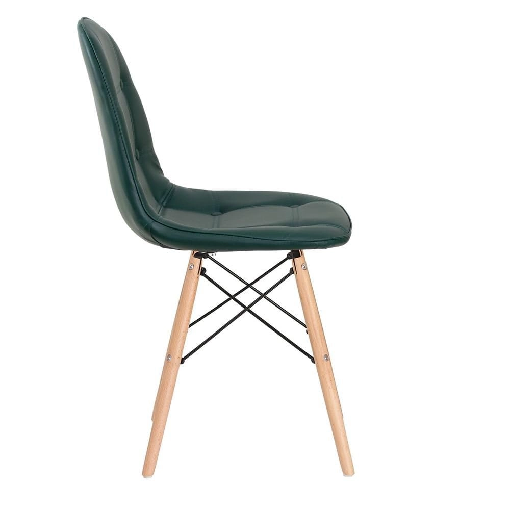 Kit com 4 Cadeiras de jantar Charles Eames Eiffel Botonê Estofada - Verde escuro