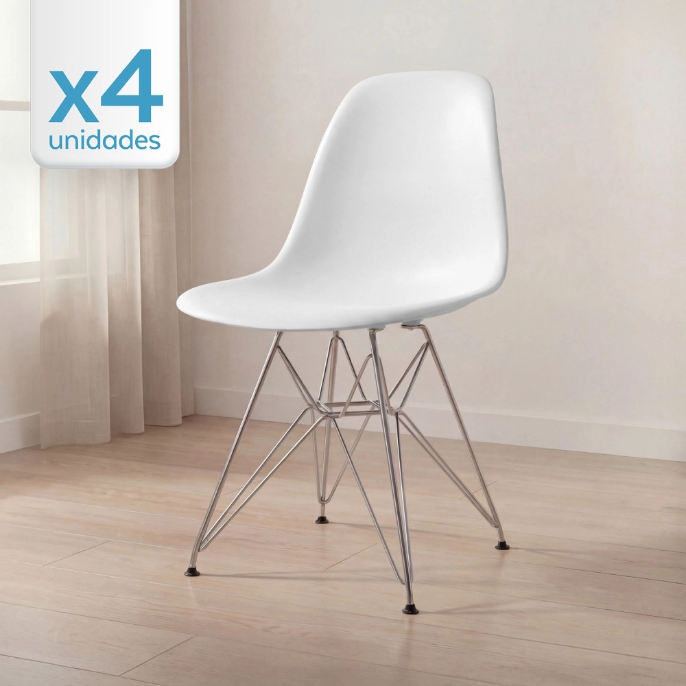 Kit com 4 Cadeiras de jantar Charles Eames Eiffel DKR em Polipropileno - Cinza claro Kit com 4 Cadeiras de jantar Charles Eames Eiffel DKR em Polipropileno - Cinza claro