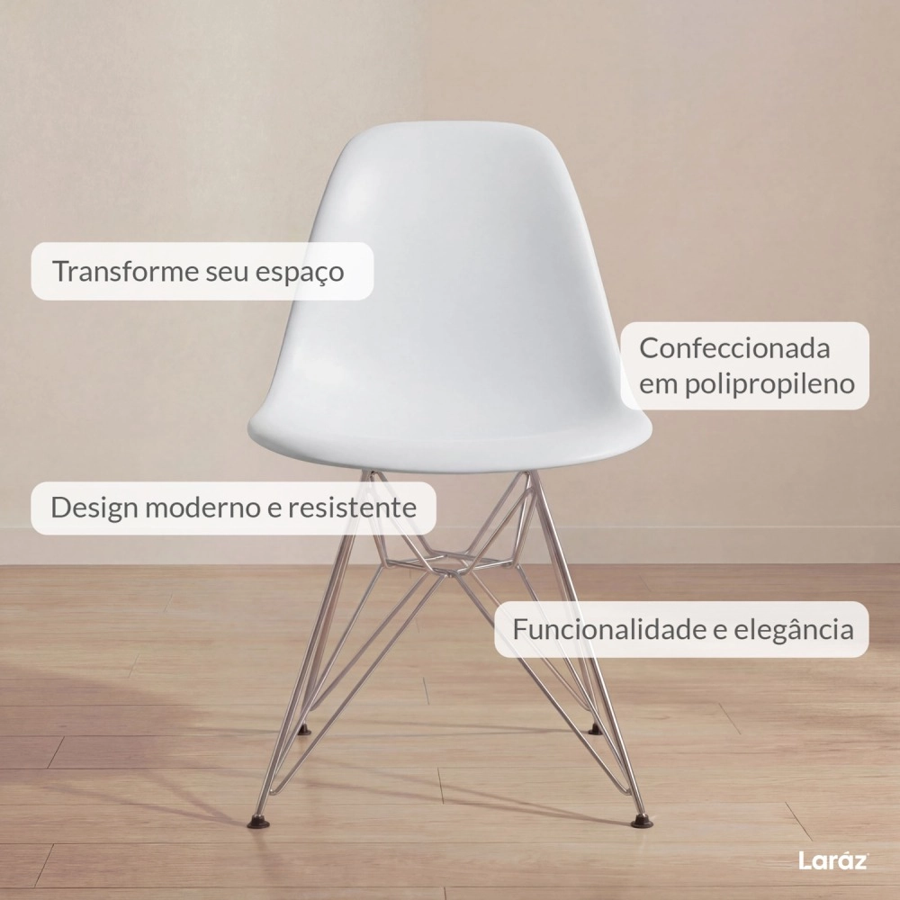 Kit com 4 Cadeiras de jantar Charles Eames Eiffel DKR em Polipropileno - Cinza claro Kit com 4 Cadeiras de jantar Charles Eames Eiffel DKR em Polipropileno - Cinza claro