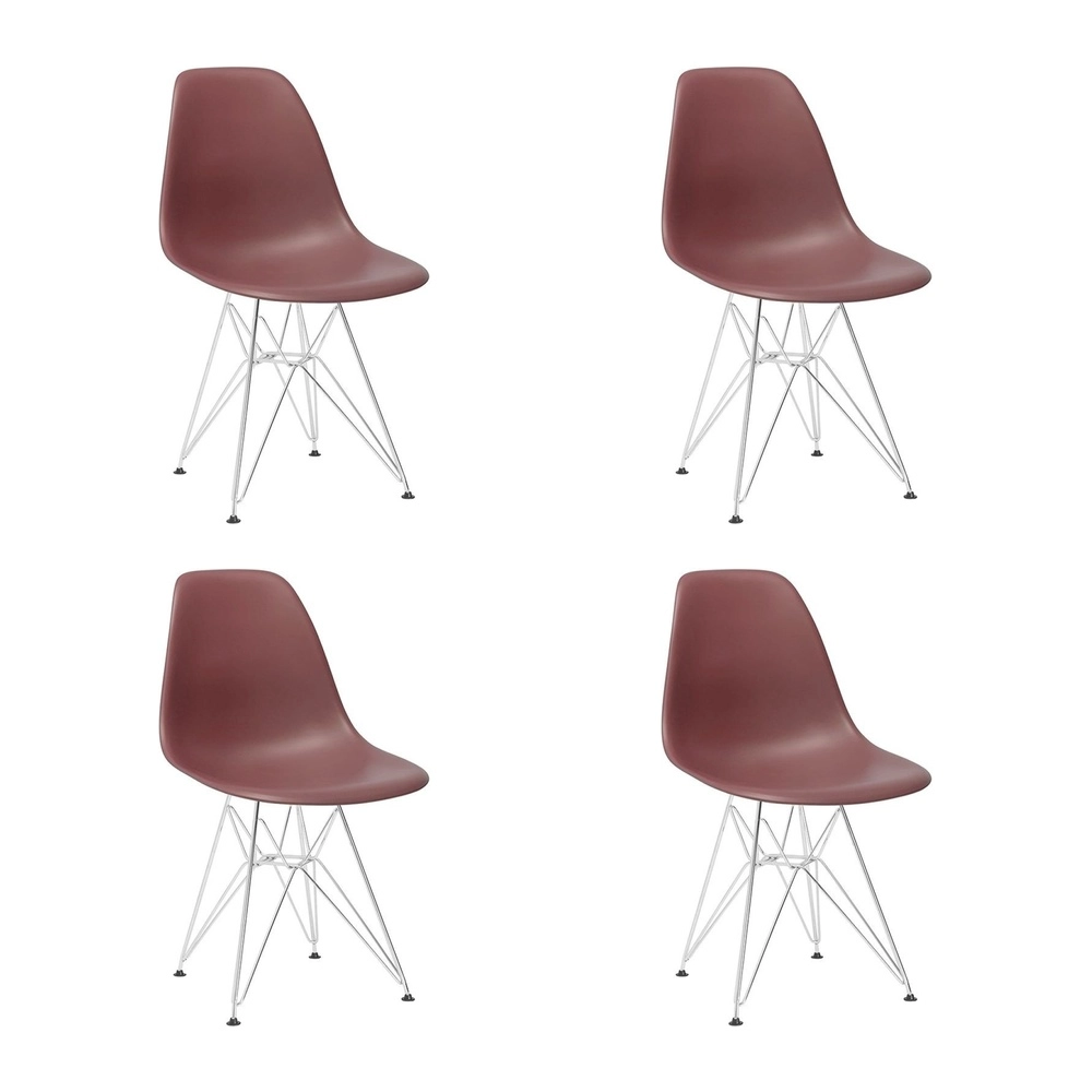 Kit com 4 Cadeiras de jantar Charles Eames Eiffel DKR em Polipropileno - Marrom