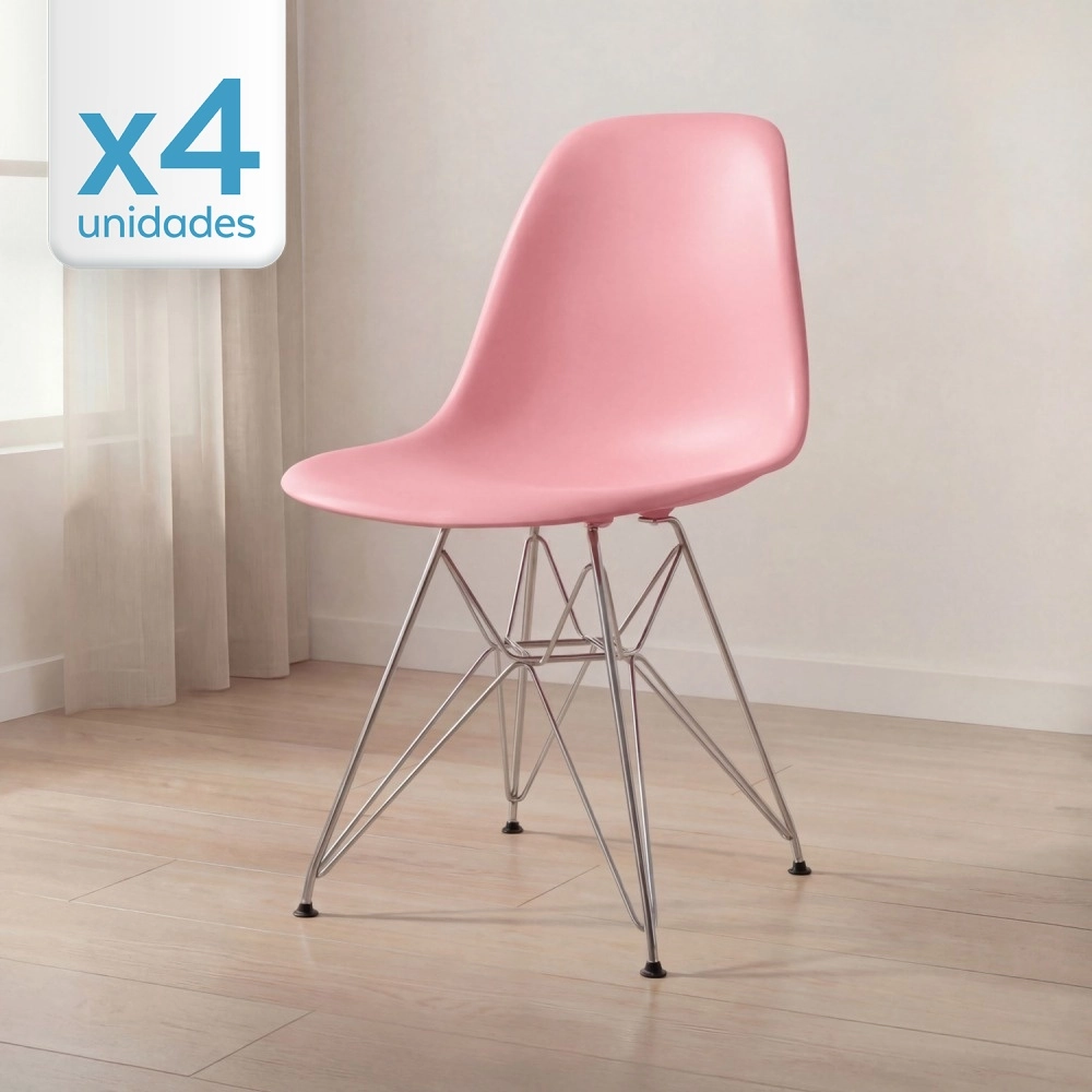 Kit com 4 Cadeiras de jantar Charles Eames Eiffel DKR em Polipropileno - Rosa claro Kit com 4 Cadeiras de jantar Charles Eames Eiffel DKR em Polipropileno - Rosa claro