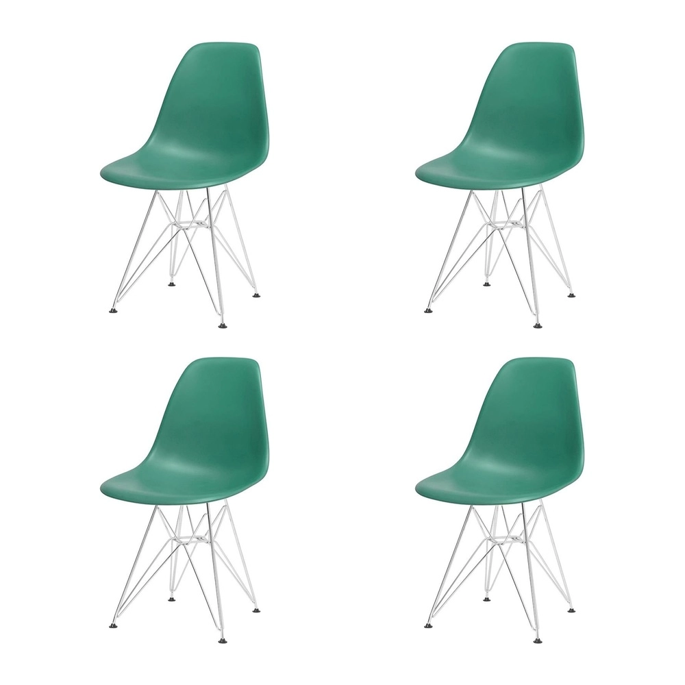 Kit com 4 Cadeiras de jantar Charles Eames Eiffel DKR em Polipropileno - Verde escuro Kit com 4 Cadeiras de jantar Charles Eames Eiffel DKR em Polipropileno - Verde escuro
