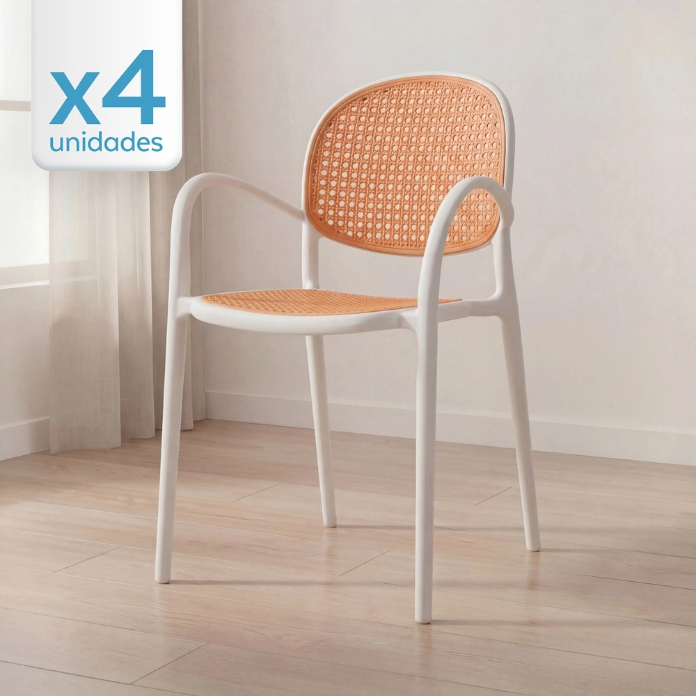Kit com 4 Cadeiras de jantar Mumbai telinha com braços e design contemporâneo – Branco