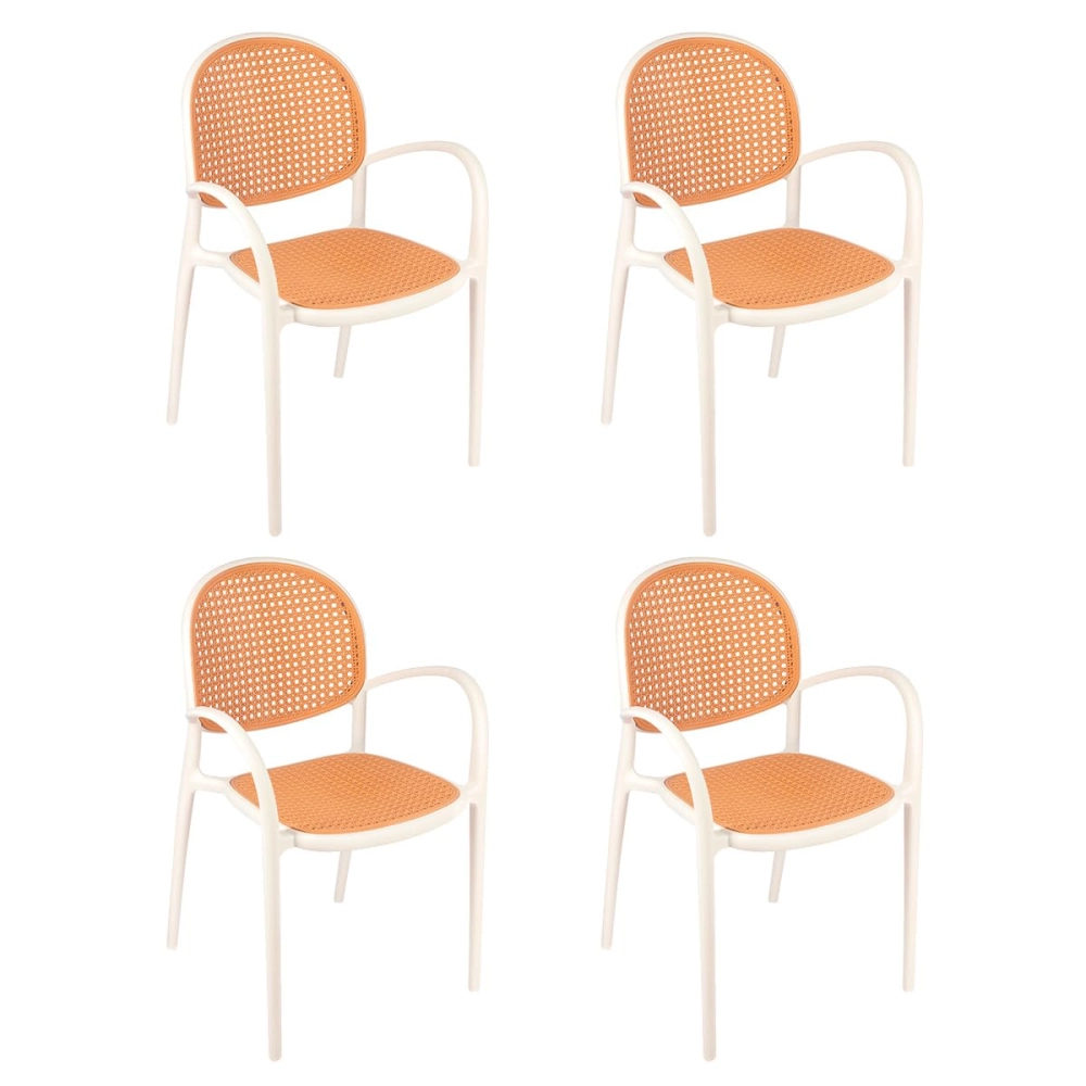 Kit com 4 Cadeiras de jantar Mumbai telinha com braços e design contemporâneo – Branco