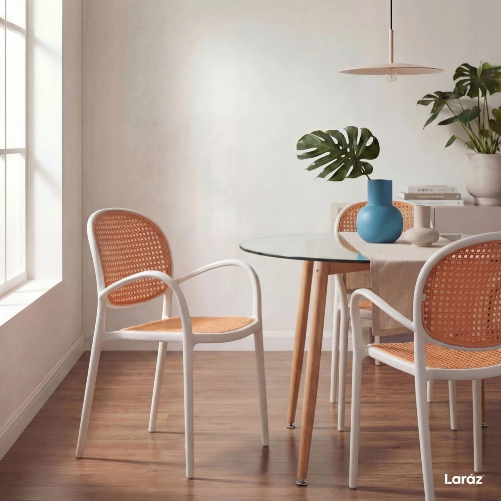 Kit com 4 Cadeiras de jantar Mumbai telinha com braços e design contemporâneo – Branco
