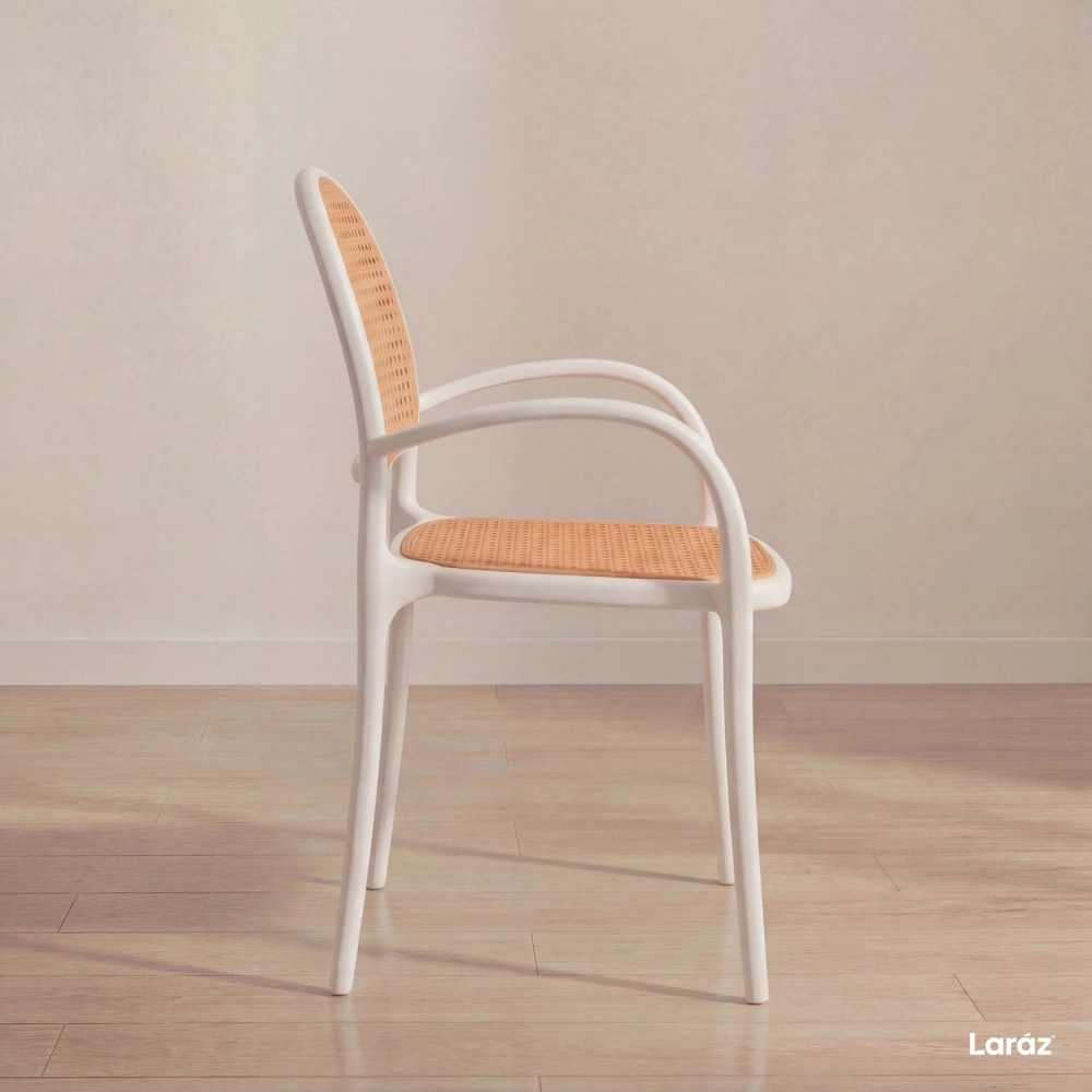 Kit com 4 Cadeiras de jantar Mumbai telinha com braços e design contemporâneo – Branco