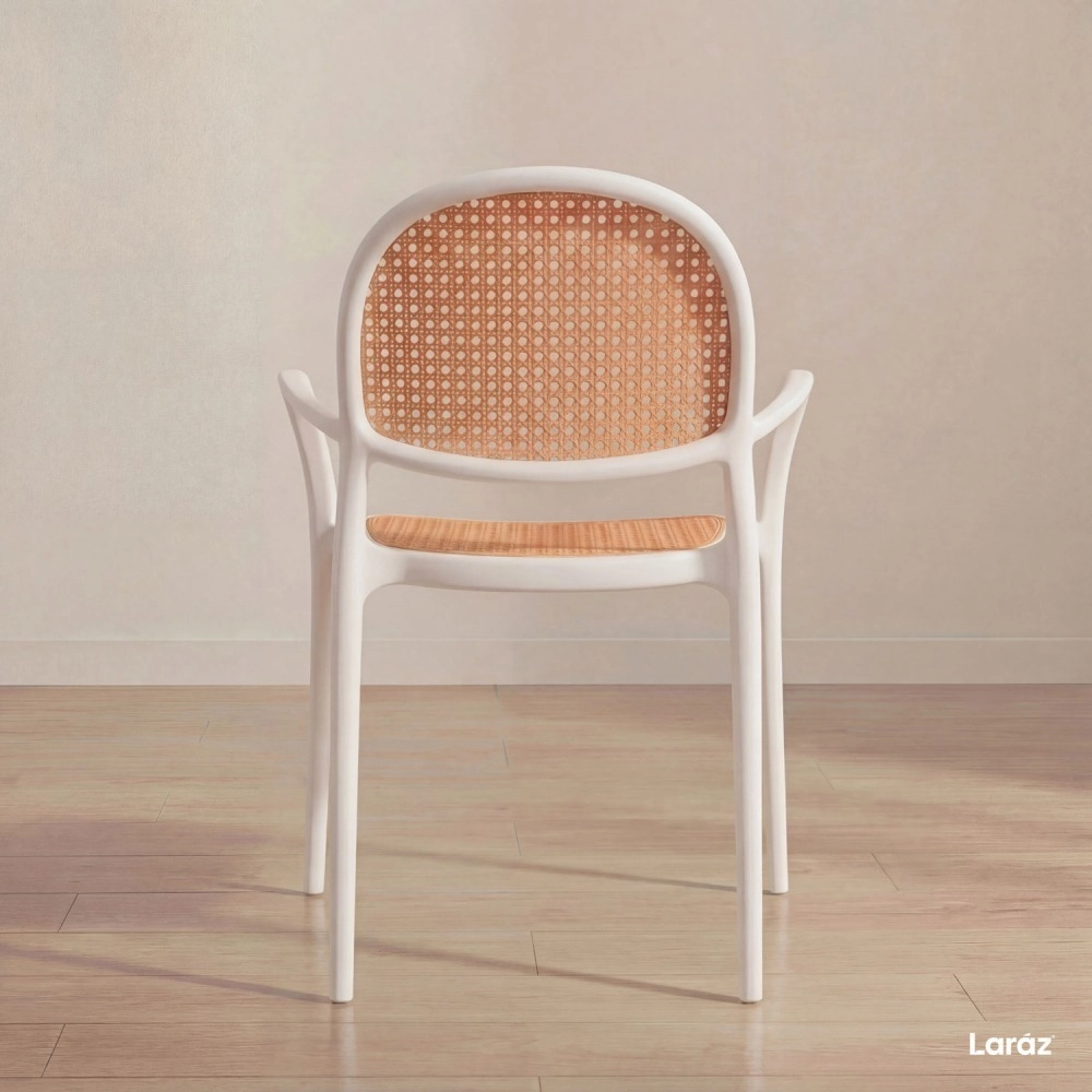Kit com 4 Cadeiras de jantar Mumbai telinha com braços e design contemporâneo – Branco
