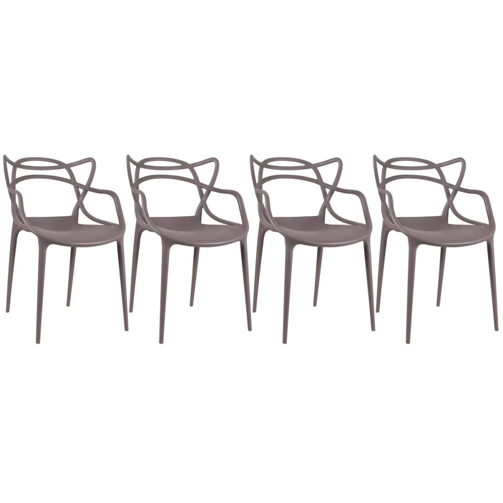 Kit com 4 Cadeiras Design Allegra Polipropileno Injetado Alta Densidade Empilhável Sala Cozinha Jantar Bar Jardim Varanda Fendi