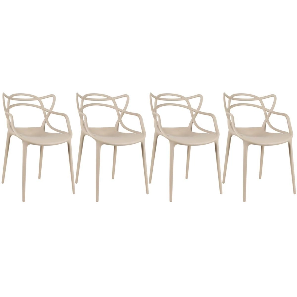 Kit com 4 Cadeiras Design Allegra Polipropileno Injetado Alta Densidade Empilhável Sala Cozinha Jantar Bar Jardim Varanda Nude Bege